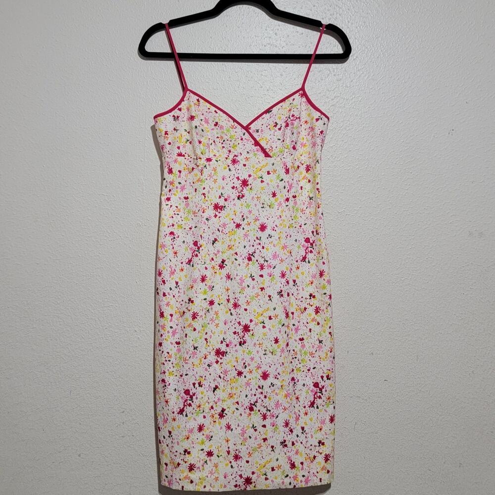 Laundry Shelli Segal Pink White Floral Paint Splattered Mini Dress Y2K NEW 1995